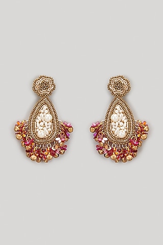 Pearl & Dabka Hand Embroidered Dangler Earrings by Hanom