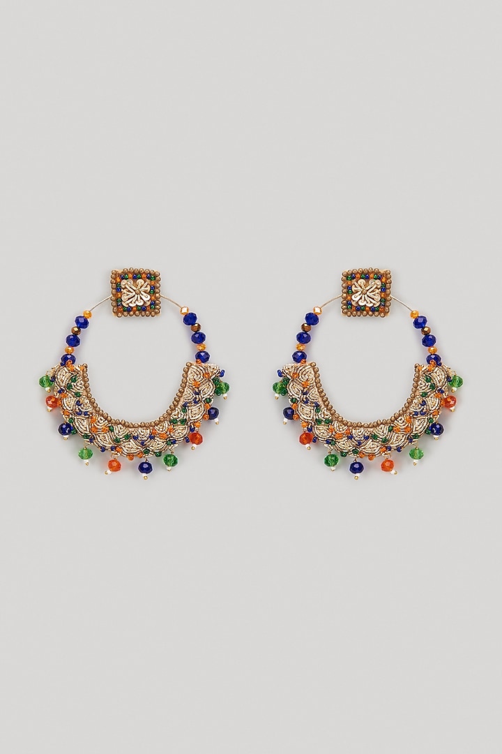 Multi-Colored Beaded Hand Embroidered Dangler Earrings by Hanom