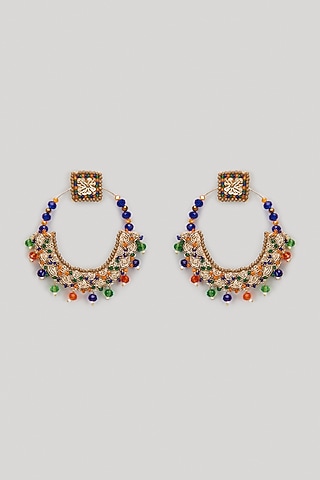 Multi-Colored Beaded Hand Embroidered Dangler Earrings by Hanom