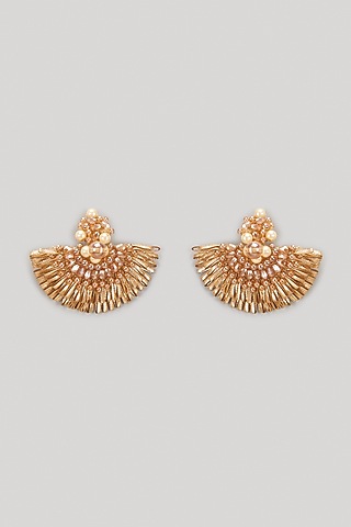 Honey Golden Beaded Hand Embroidered Dangler Earrings by Hanom