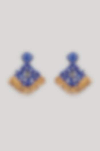 Royal Blue Beaded & Gota Hand Embroidered Dangler Earrings by Hanom