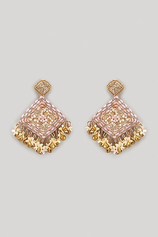 Dabka & Pastel Resham Hand Embroidered Dangler Earrings by Hanom