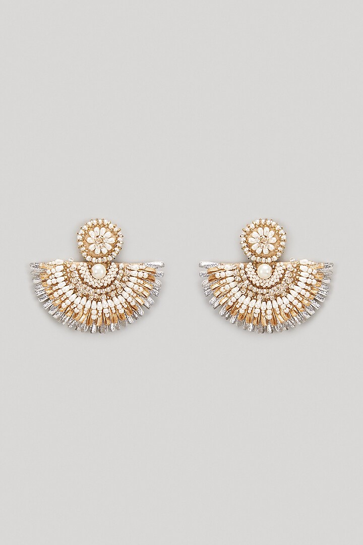 Pearl & Gota Hand Embroidered Dangler Earrings by Hanom