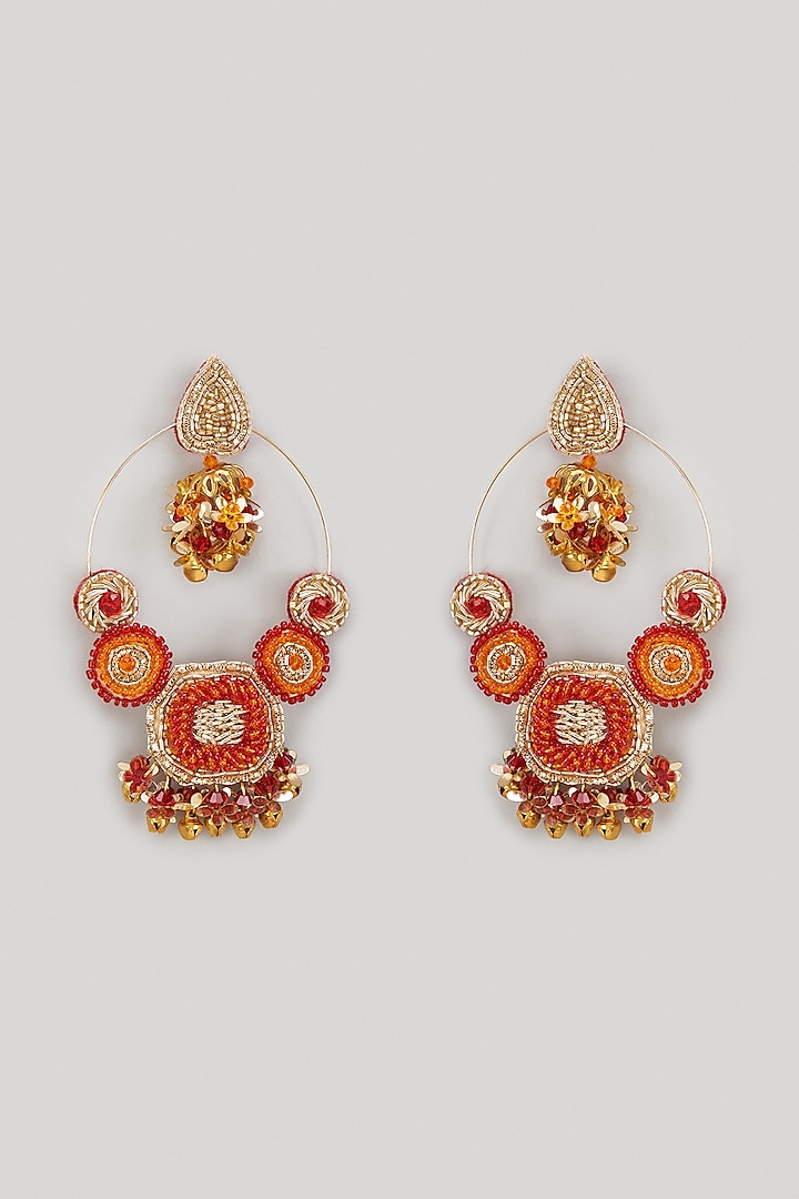 Red & Orange Beaded Dangler Earrings by Hanom