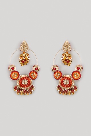 Red & Orange Beaded Dangler Earrings by Hanom