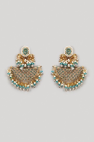 Blue Beaded Hand Embroidered Dangler Earrings by Hanom