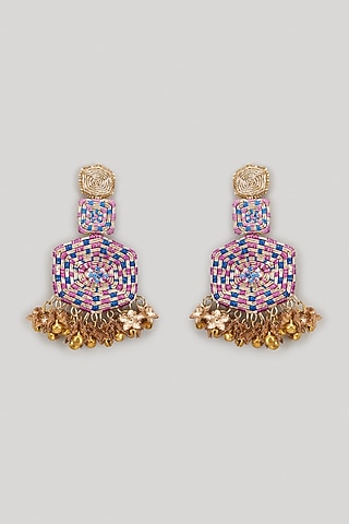 Dabka & Resham Hand Embroidered Dangler Earrings by Hanom