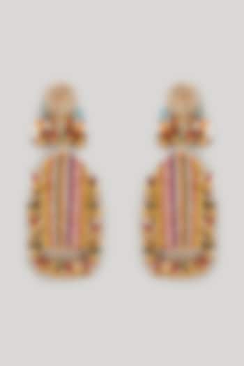 Dabka & Floral Tassel Hand Embroidered Dangler Earrings by Hanom