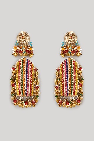 Dabka & Floral Tassel Hand Embroidered Dangler Earrings by Hanom