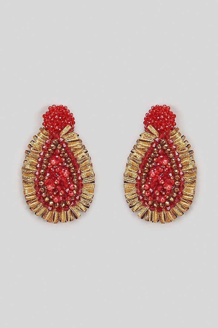 Beaded & Gota Hand Embroidered Dangler Earrings by Hanom