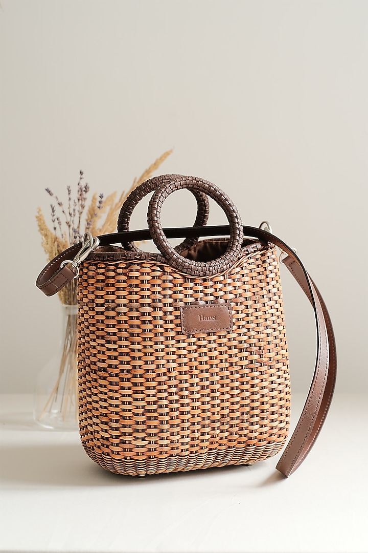 Brown Handwoven Chaircane Tote by Hans (Handmade) at Pernia's Pop Up Shop