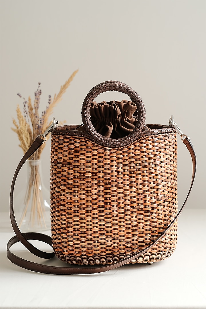 Brown Handwoven Chaircane Tote by Hans (Handmade) at Pernia's Pop Up Shop