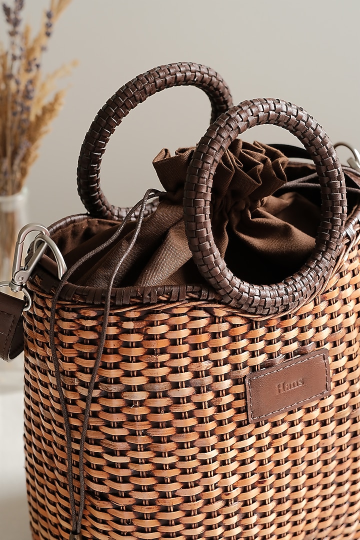 Brown Handwoven Chaircane Tote by Hans (Handmade) at Pernia's Pop Up Shop
