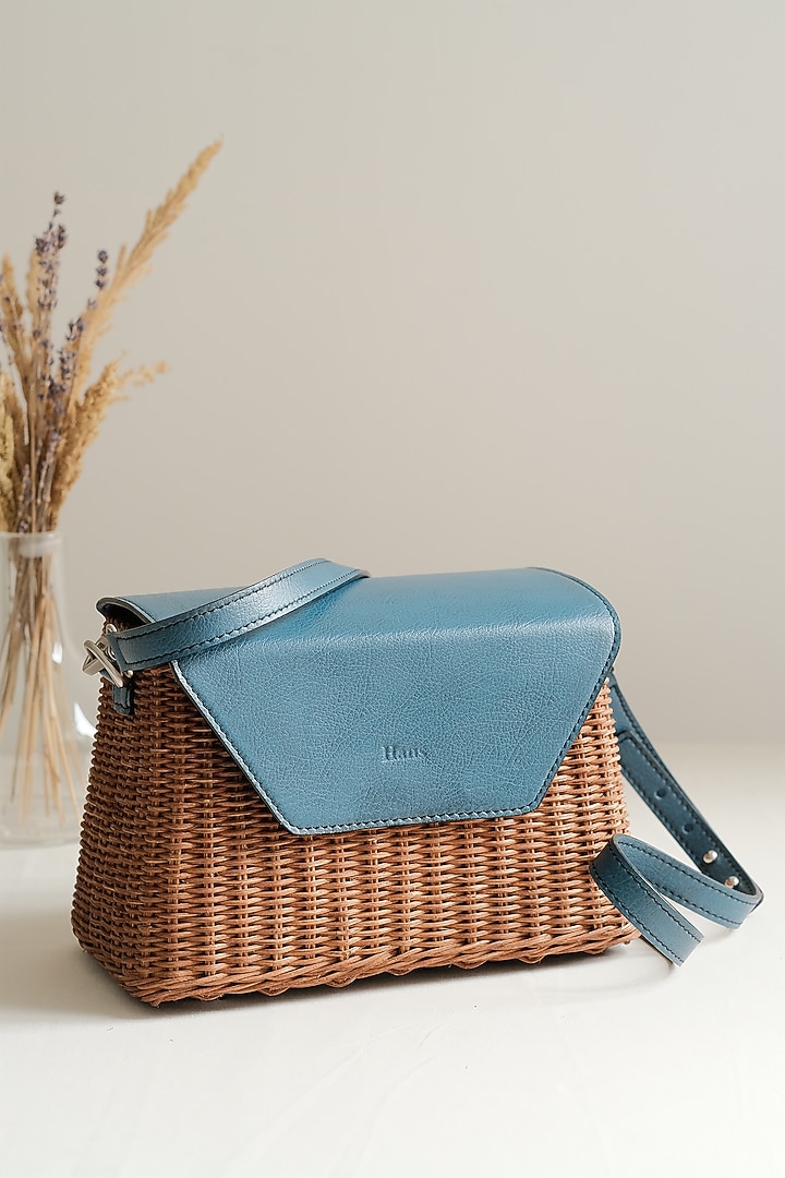 Natural & Blue Handwoven Box Sling by Hans (Handmade) at Pernia's Pop Up Shop