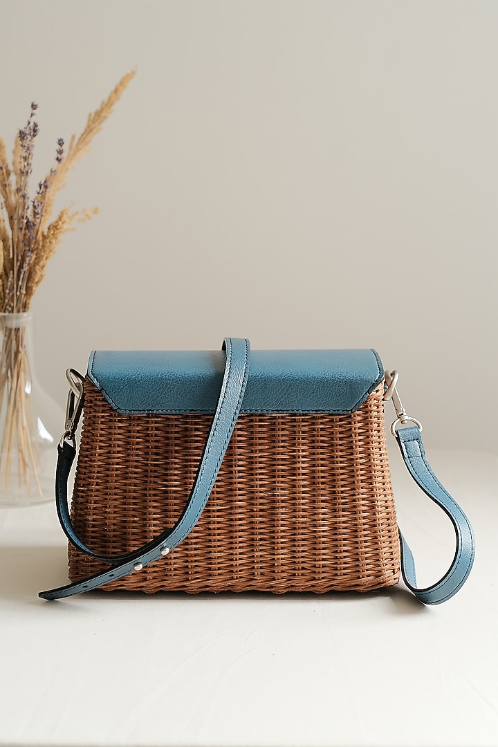Natural & Blue Handwoven Box Sling by Hans (Handmade) at Pernia's Pop Up Shop
