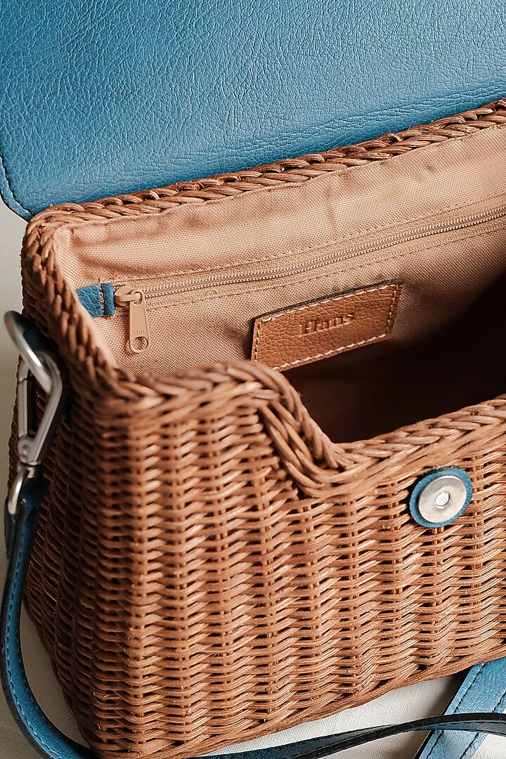 Natural & Blue Handwoven Box Sling by Hans (Handmade) at Pernia's Pop Up Shop