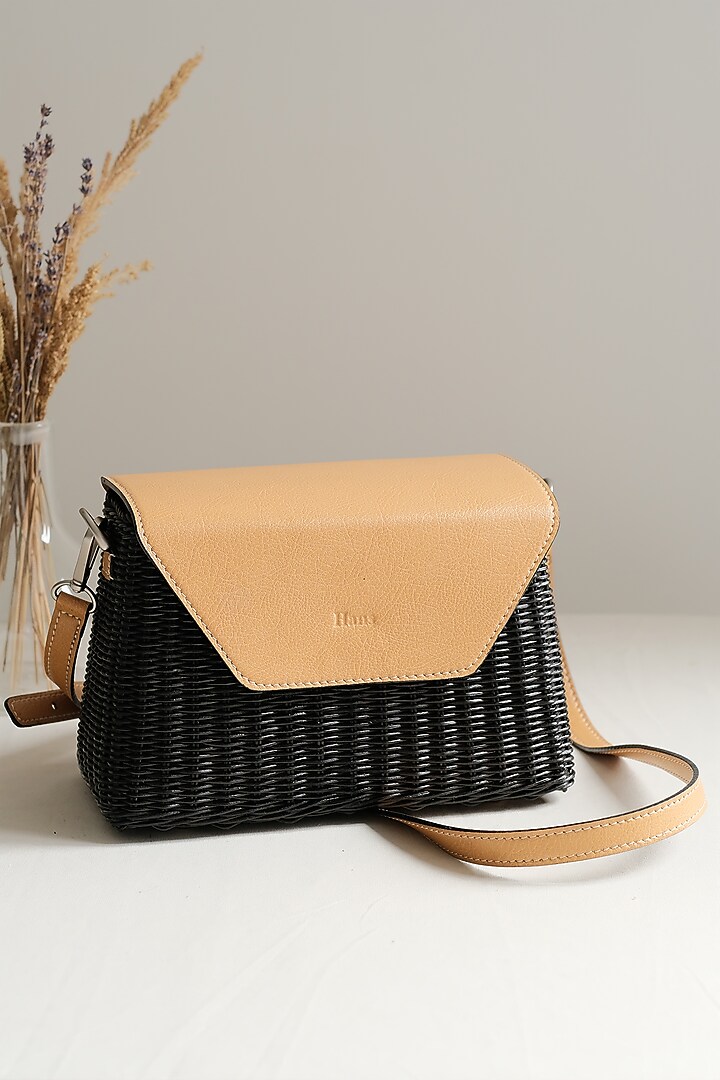 Black & Tan Handwoven Box Sling by Hans (Handmade) at Pernia's Pop Up Shop