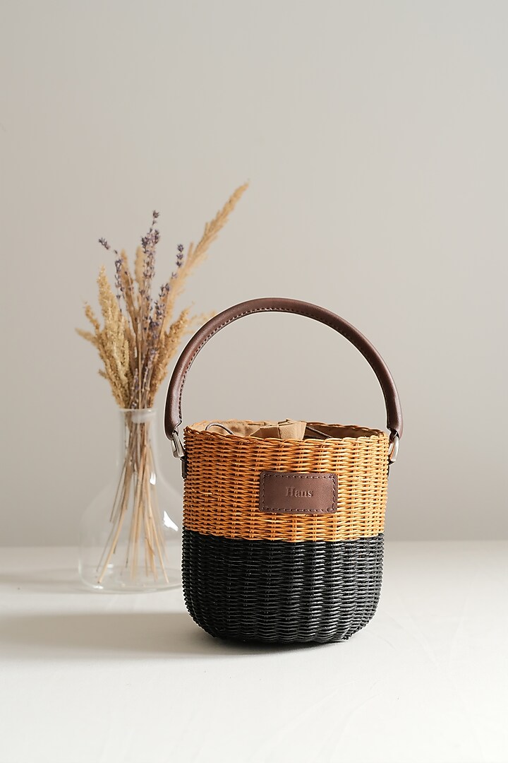 Natural & Black Handwoven Bucket Sling by Hans (Handmade) at Pernia's Pop Up Shop