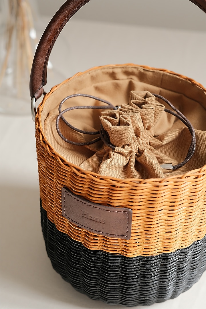 Natural & Black Handwoven Bucket Sling by Hans (Handmade) at Pernia's Pop Up Shop