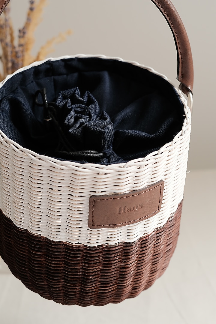 White & Brown Handwoven Bucket Sling by Hans (Handmade) at Pernia's Pop Up Shop