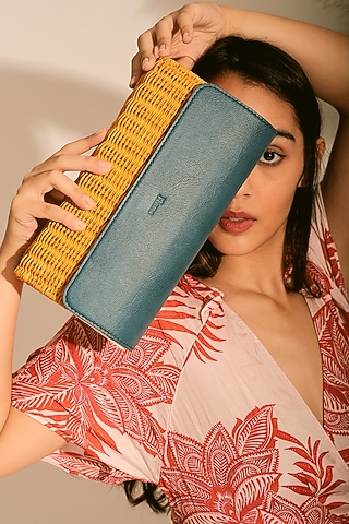 Brown & Blue Handwoven Clutch by Hans (Handmade)