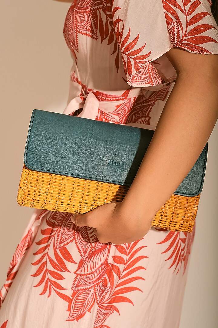 Brown & Blue Handwoven Clutch by Hans (Handmade) at Pernia's Pop Up Shop