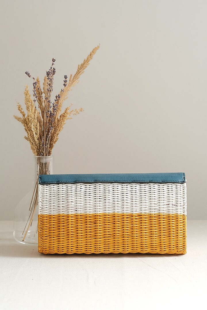 Brown & Blue Handwoven Clutch by Hans (Handmade) at Pernia's Pop Up Shop