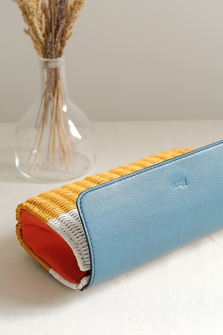 Brown & Blue Handwoven Clutch by Hans (Handmade) at Pernia's Pop Up Shop