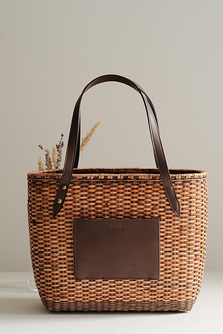 Brown Handwoven Chaircane Tote by Hans (Handmade) at Pernia's Pop Up Shop