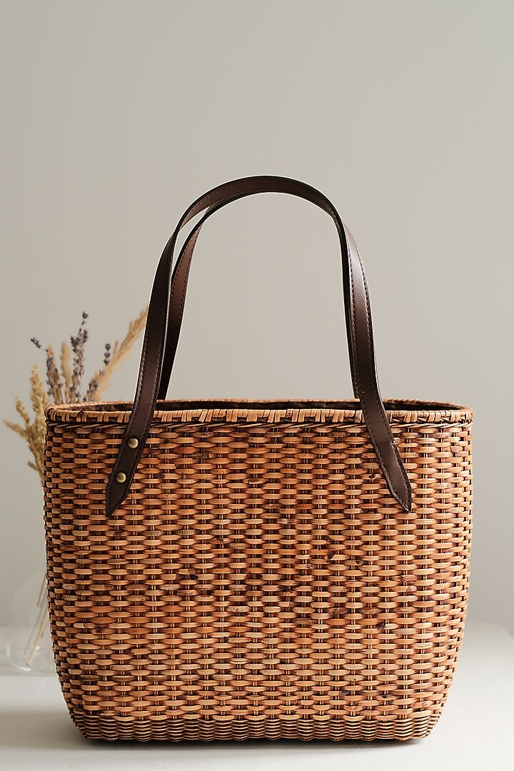 Brown Handwoven Chaircane Tote by Hans (Handmade) at Pernia's Pop Up Shop