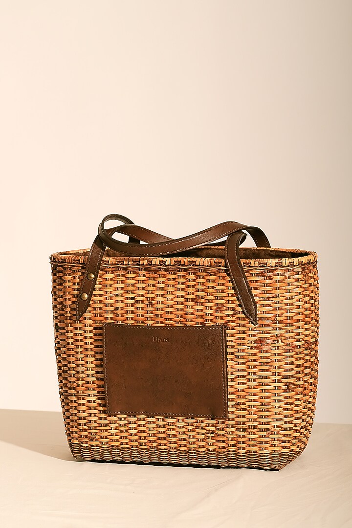 Brown Handwoven Chaircane Tote by Hans (Handmade) at Pernia's Pop Up Shop