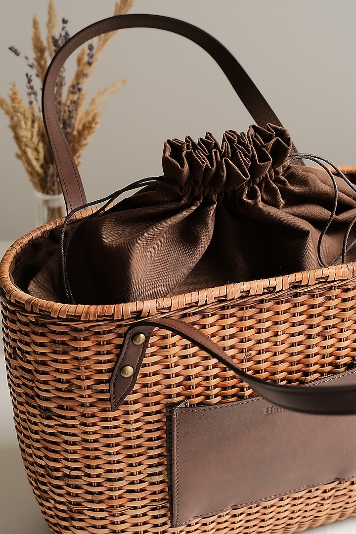 Brown Handwoven Chaircane Tote by Hans (Handmade) at Pernia's Pop Up Shop