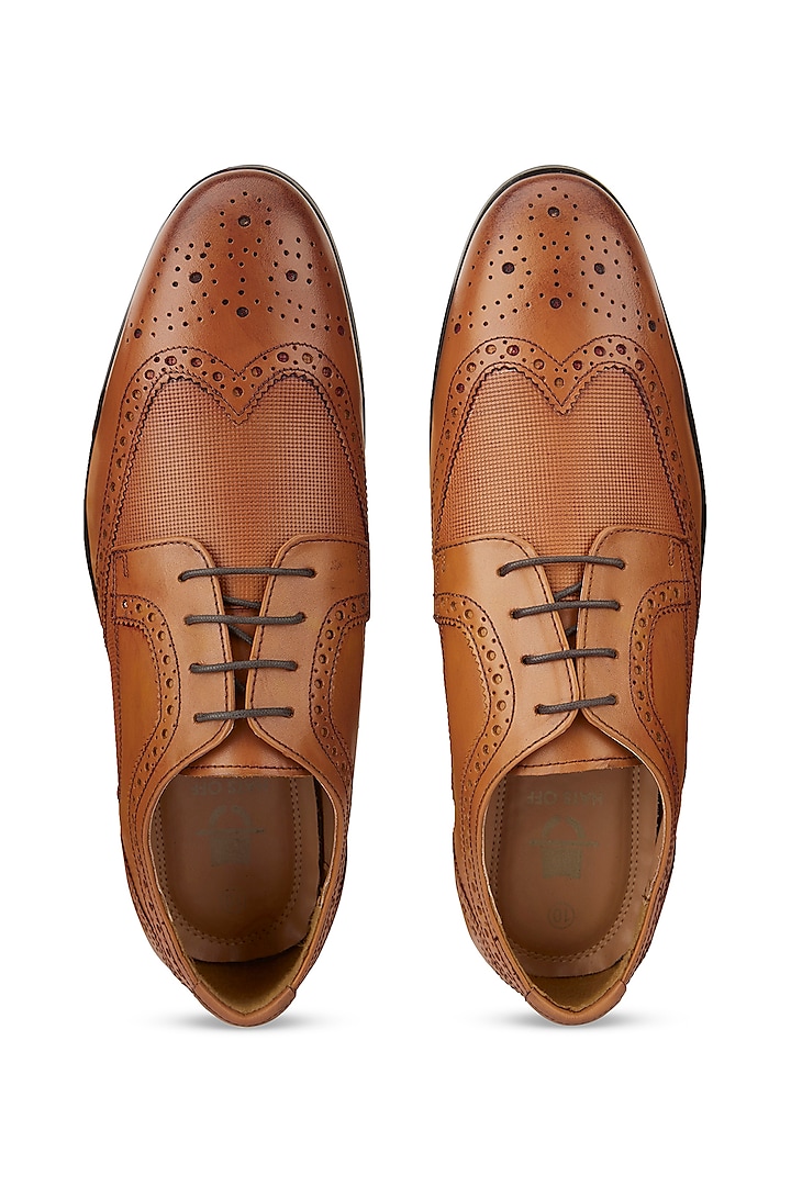 Tan Leather Brogue Shoes by HATS OFF ACCESSORIES