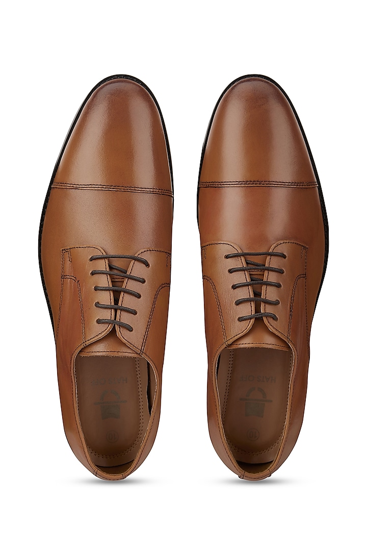 Tan Leather Oxford Shoes by HATS OFF ACCESSORIES