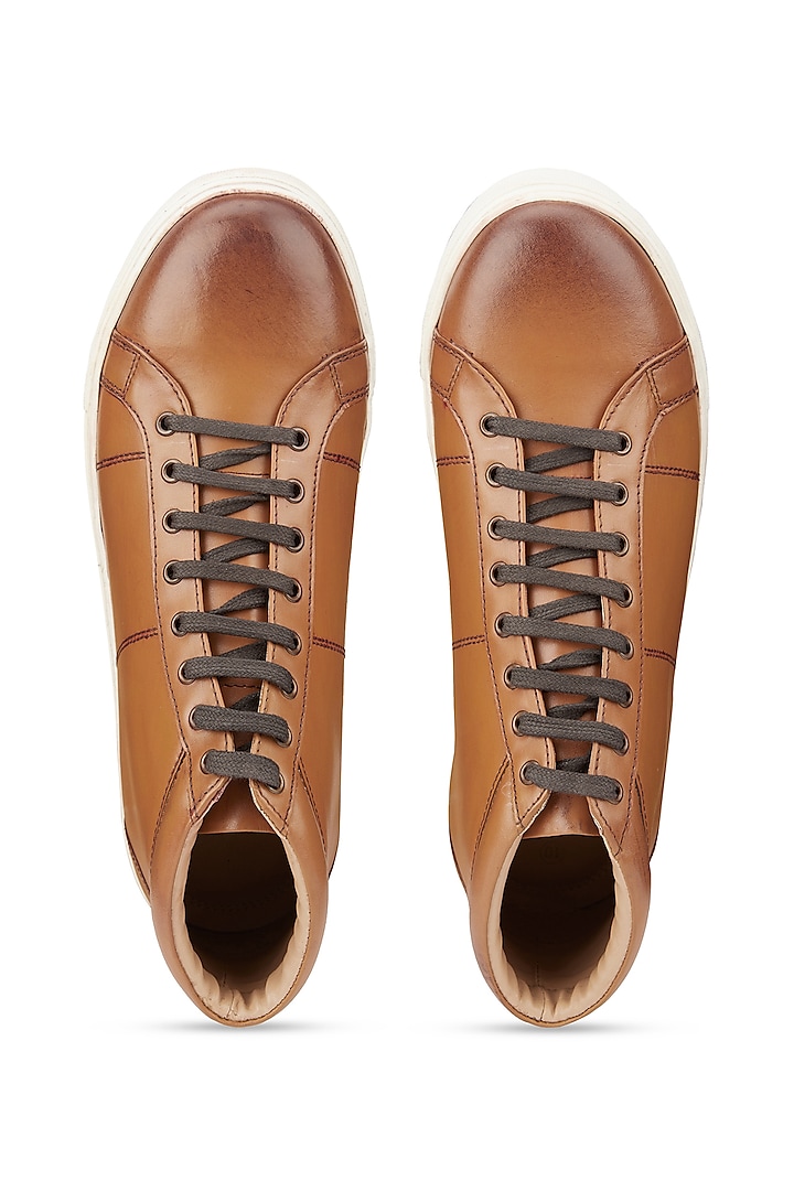 Tan Leather Sneakers by HATS OFF ACCESSORIES