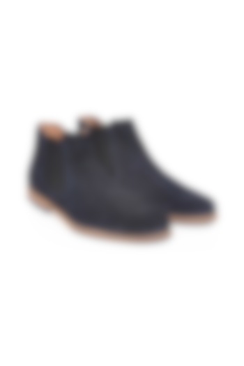 Navy Blue Handcrafted Leather Boots by HATS OFF ACCESSORIES
