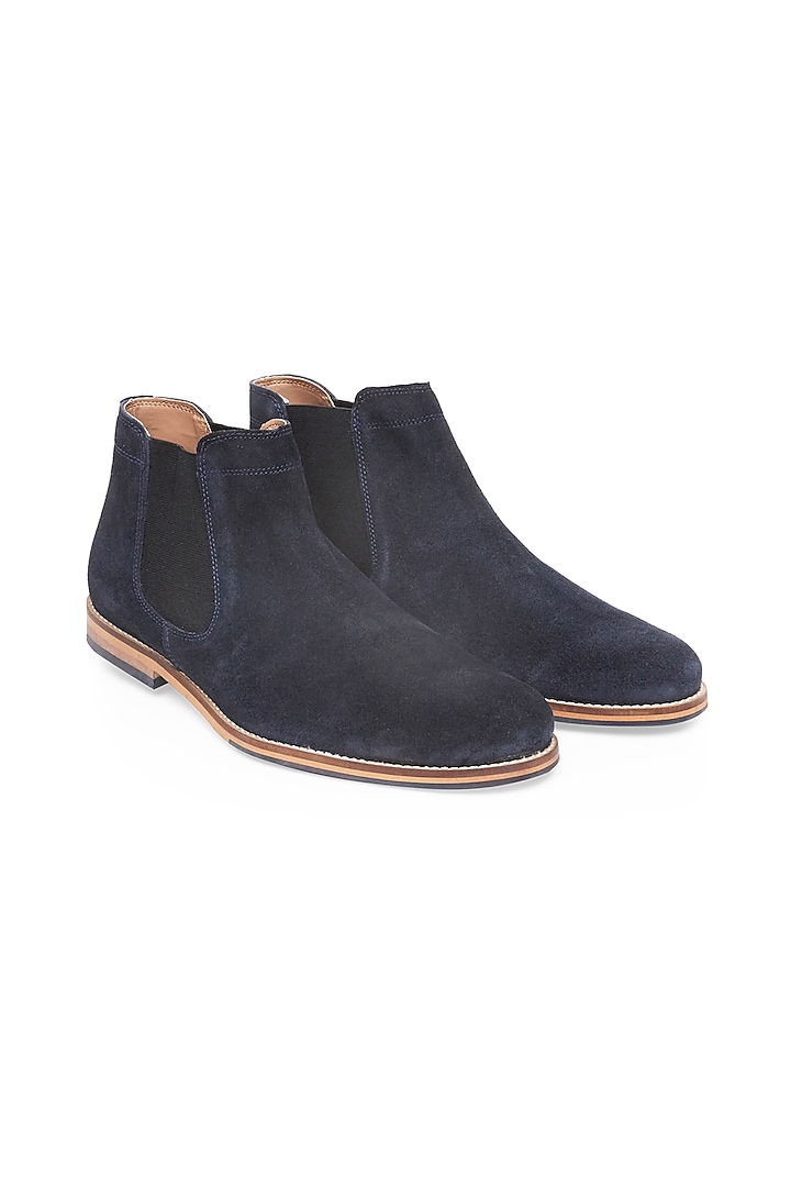 Navy Blue Handcrafted Leather Boots by HATS OFF ACCESSORIES