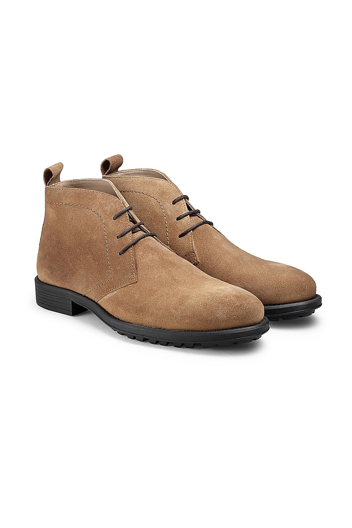 Beige Suede Leather Boots by HATS OFF ACCESSORIES