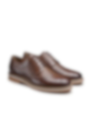 Dark Tan Leather Derby Shoes by HATS OFF ACCESSORIES