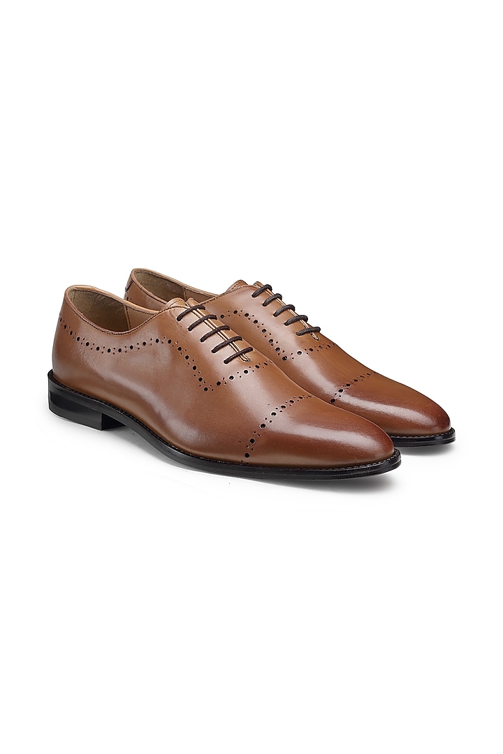 Tan Brown Leather Oxford Shoes by HATS OFF ACCESSORIES