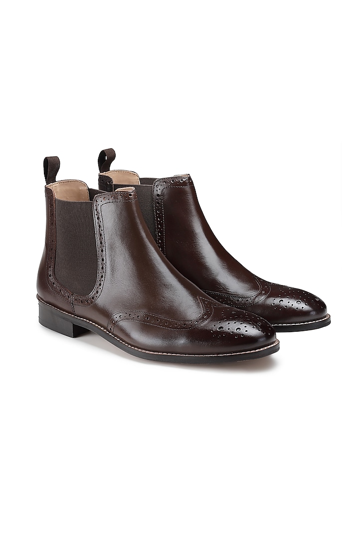 Brown Leather Slip-On Boots by HATS OFF ACCESSORIES