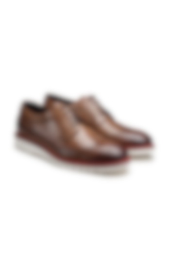 Tan Leather Brogues Shoes by HATS OFF ACCESSORIES