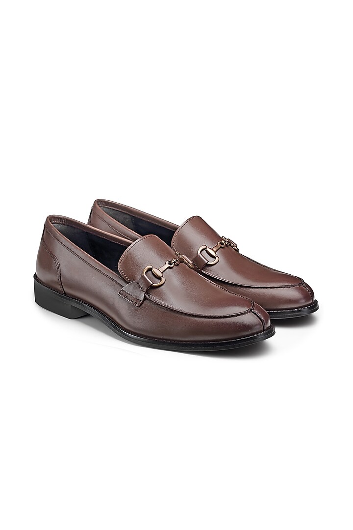 Brown Leather Slip-On Loafers by HATS OFF ACCESSORIES