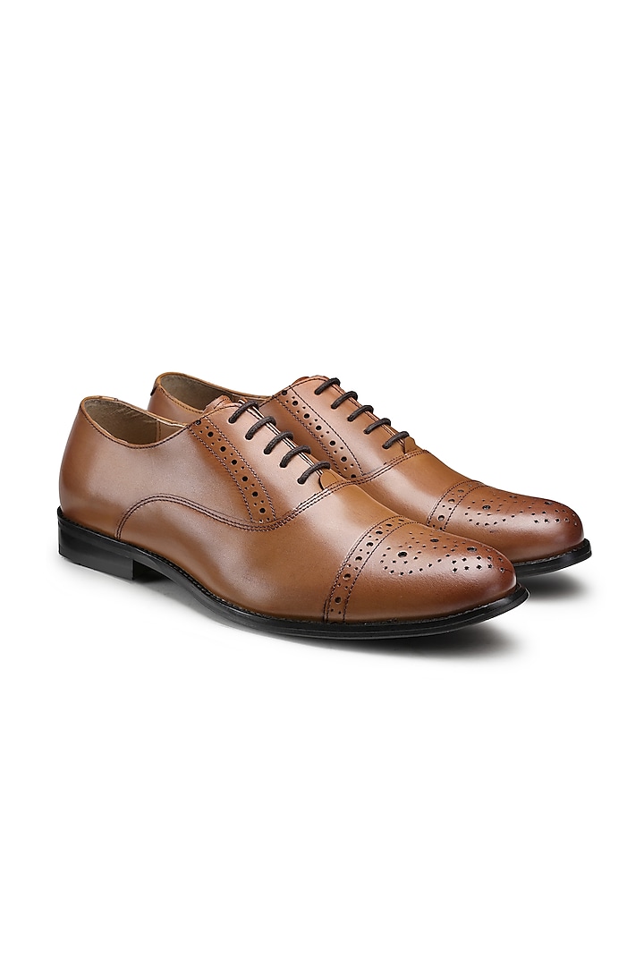 Tan Oxford Shoes In Leather by HATS OFF ACCESSORIES
