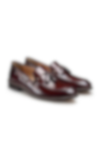 Burgundy Penny Loafers In Leather by HATS OFF ACCESSORIES