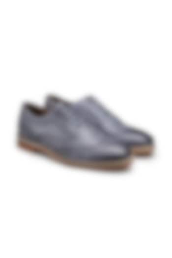 Navy Blue Brogues Shoes In Leather by HATS OFF ACCESSORIES