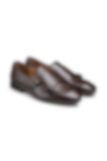 Brown Handcrafted Loafers In Leather by HATS OFF ACCESSORIES