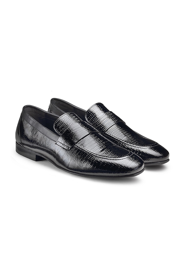 Black Handcrafted Loafers In Leather by HATS OFF ACCESSORIES