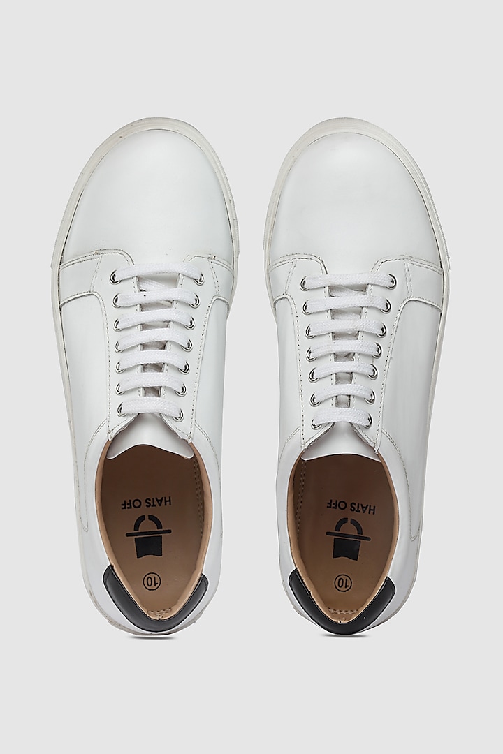 White Leather Sneakers by HATS OFF ACCESSORIES