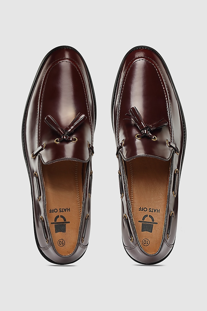 Burgundy Leather Slip-On Formal Shoes by HATS OFF ACCESSORIES